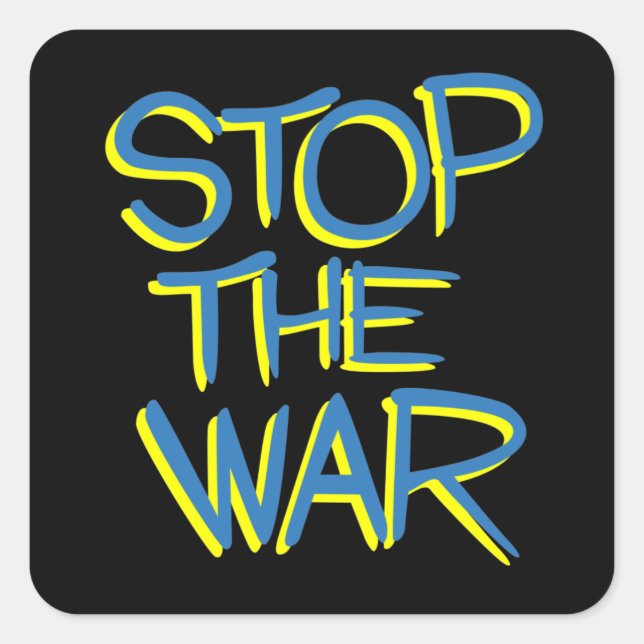 stop war peace symbol ukraine flag text message square sticker (Front)