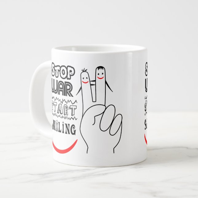 Stop War Start Smiling Giant Coffee Mug (Front Left)