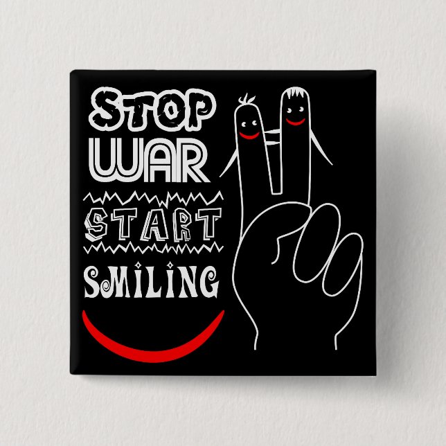 Stop War Start Smiling Peace Sign Funny Drawing Pinback Button (Front)