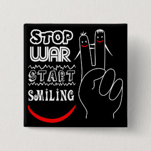 Stop War Start Smiling Peace Sign Funny Drawing Pinback Button