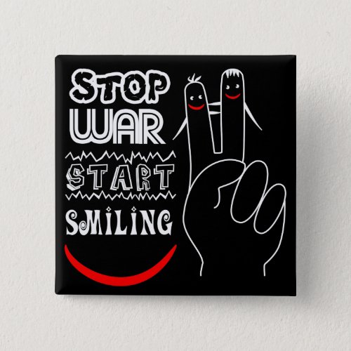 Stop War Start Smiling Peace Sign Funny Drawing Pinback Button