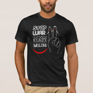 Stop War Start Smiling Peace Sign Funny Drawing T-Shirt