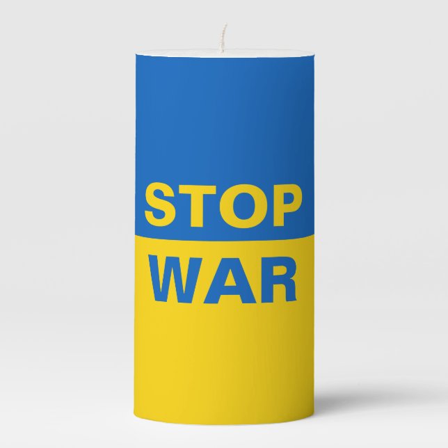 Stop War Ukraine Ukrainian Pillar Candle (Front)