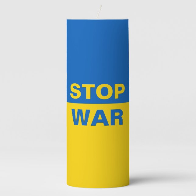 Stop War Ukraine Ukrainian Pillar Candle (Front)