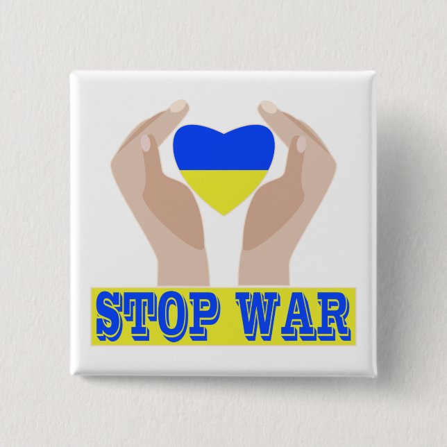 Stop war Ukrainian flag heart in hands Button (Front)