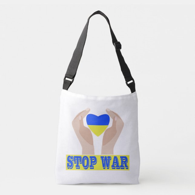 Stop war Ukrainian flag heart in hands  Crossbody Bag (Front)