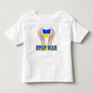 Stop war Ukrainian flag heart in hands Toddler T-shirt