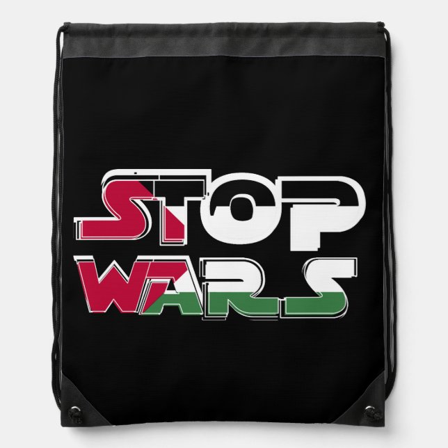 Stop Wars Palestine Flag text Typography design Drawstring Bag (Front)