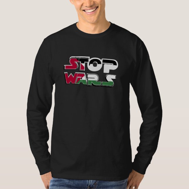 Stop Wars Palestine Flag text Typography design T-Shirt (Front)