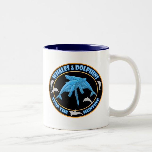 Stop Whale Hunting Two-Tone Coffee Mug (Right)