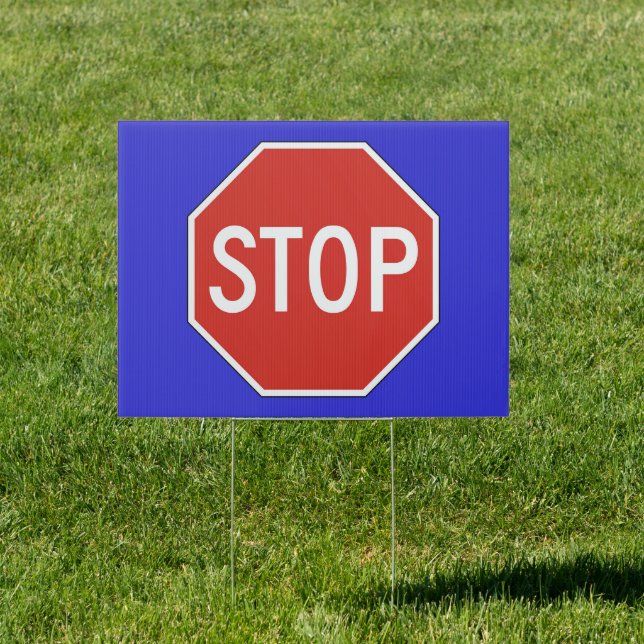 Stop Yard Sign • Blue Background (Insitu)