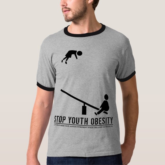 Stop Youth Obesity (crisp black print) T-Shirt (Front)
