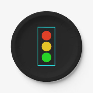 Stoplight with Light Blue Border Paper Plates