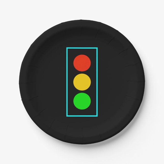 Stoplight with Light Blue Border Paper Plates (Front)