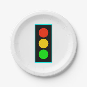 Stoplight with Light Blue Border Paper Plates