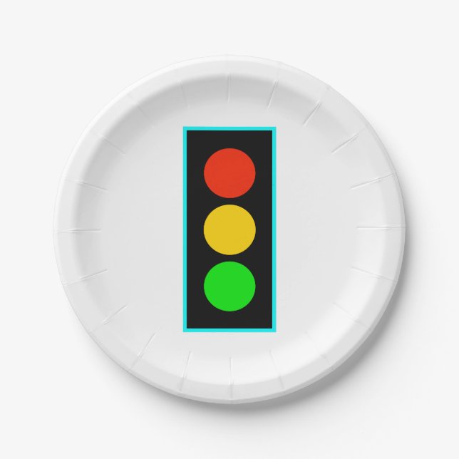 Stoplight with Light Blue Border Paper Plates (Front)
