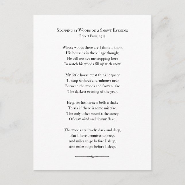 Stopping by Woods on a Snowy Evening, Robert Frost Postcard (Front)