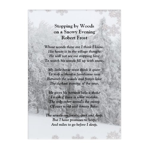 Stopping by Woods Snowy Evening Robert Frost Poem Acrylic Print