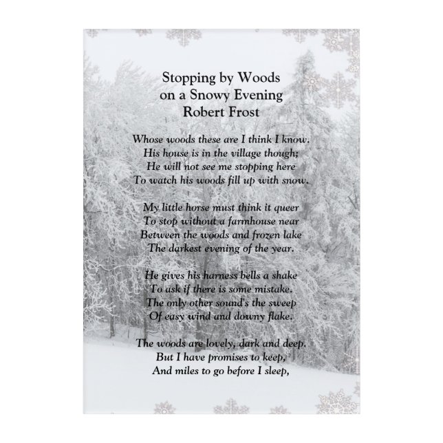 Stopping by Woods Snowy Evening Robert Frost Poem Acrylic Print (Front)