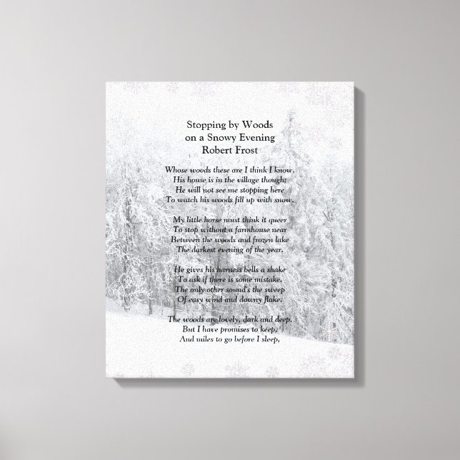 Stopping by Woods Snowy Evening Robert Frost Poem Canvas Print (Front)
