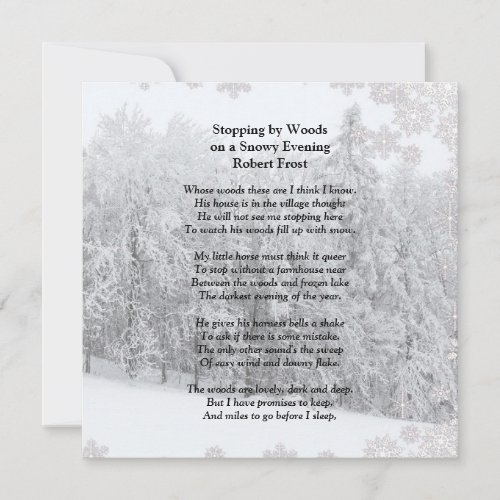 Stopping by Woods Snowy Evening Robert Frost Poem Card