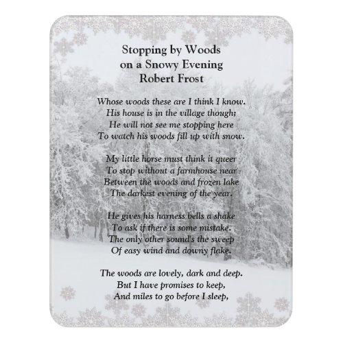 Stopping by Woods Snowy Evening Robert Frost Poem Door Sign