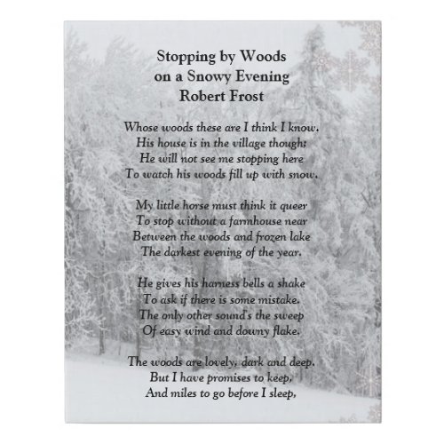 Stopping by Woods Snowy Evening Robert Frost Poem Faux Canvas Print