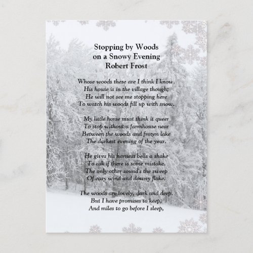 Stopping by Woods Snowy Evening Robert Frost Poem  Postcard