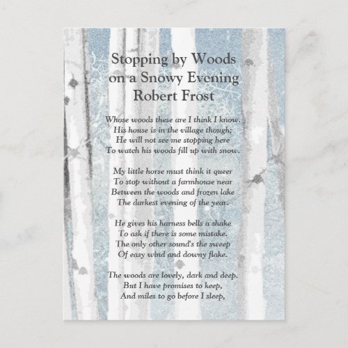 Stopping by Woods Snowy Evening Robert Frost Poem Postcard