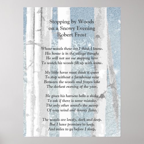 Stopping by Woods Snowy Evening Robert Frost Poem Poster