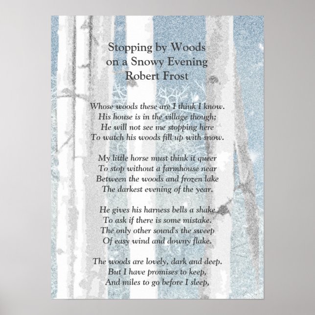 Stopping by Woods Snowy Evening Robert Frost Poem Poster (Front)