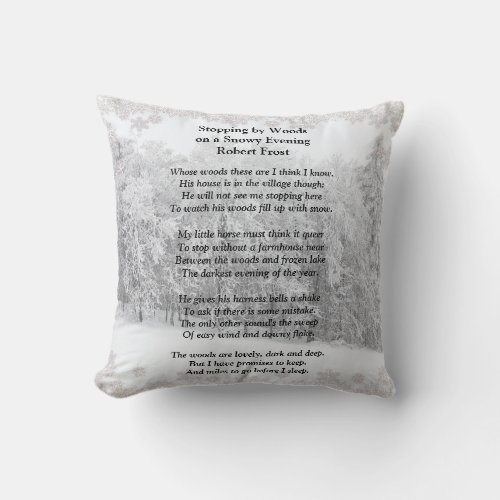 Stopping by Woods Snowy Evening Robert Frost Poem Throw Pillow