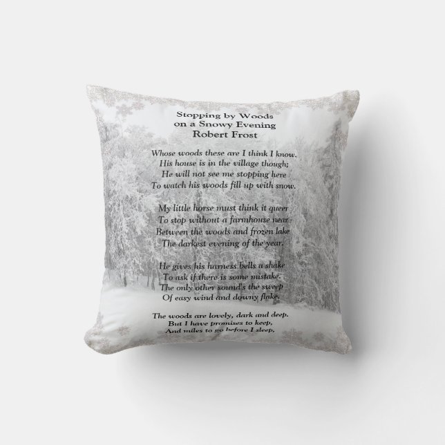 Stopping by Woods Snowy Evening Robert Frost Poem Throw Pillow (Front)