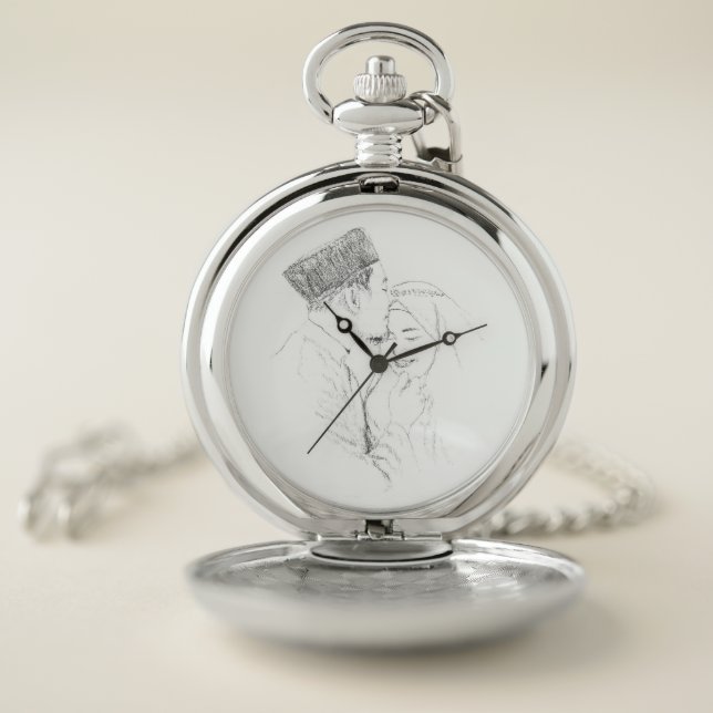 stopwatch custom pencildrawing couple wedding gift pocket watch (Inside)