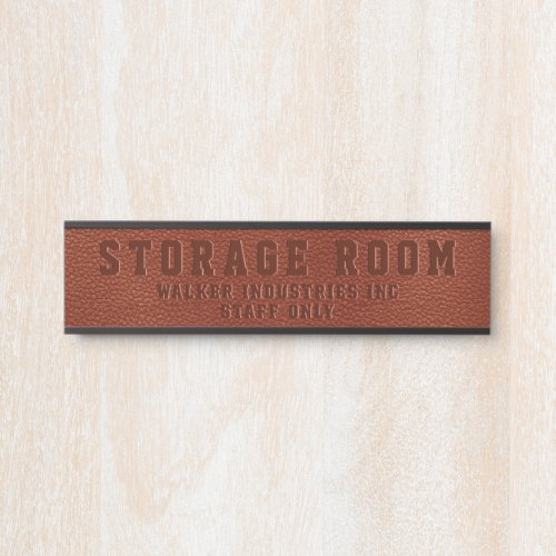 Storage Room Embossed Brown Vegan Leather Business Door Sign