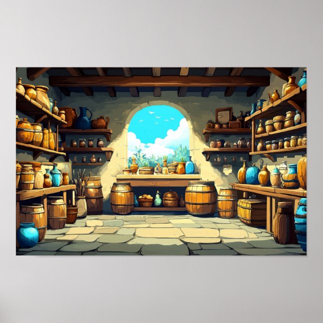 Storage Room Illustration Watercolour Drawing Poster (Front)