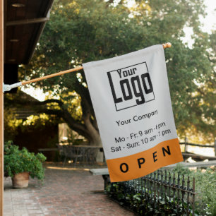 Store Custom Logo Gray Black Orange Opening Hours House Flag