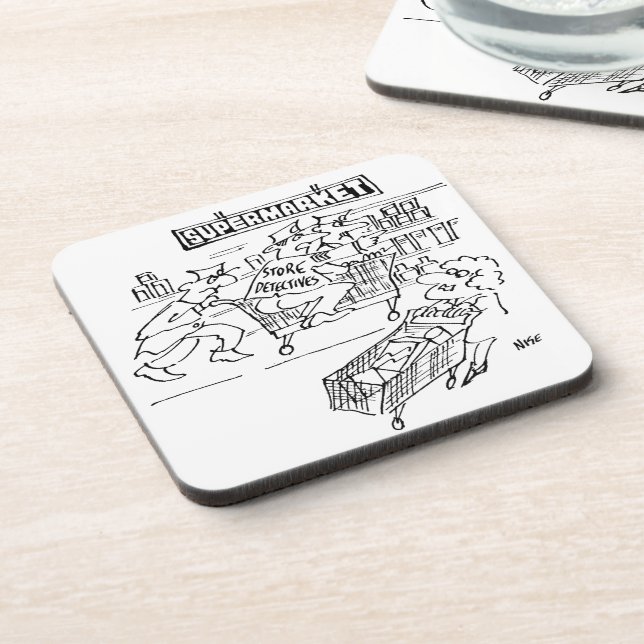 Store Detectives at a Supermarket Beverage Coaster (Left Side)