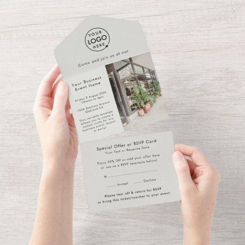 Store Event  Gray Modern Photo Business Launch All In One Invitation