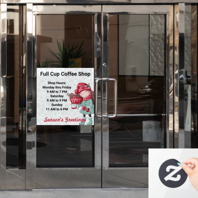 Store Hours Christmas Holiday Motif Custom Text Window Cling (Office Door)
