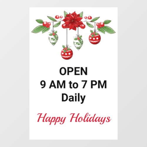 Store Hours Christmas Holiday Motif Custom Text Window Cling