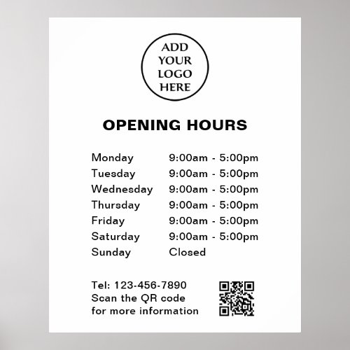 Store Hours Corporate QR Code Company Logo Here Poster