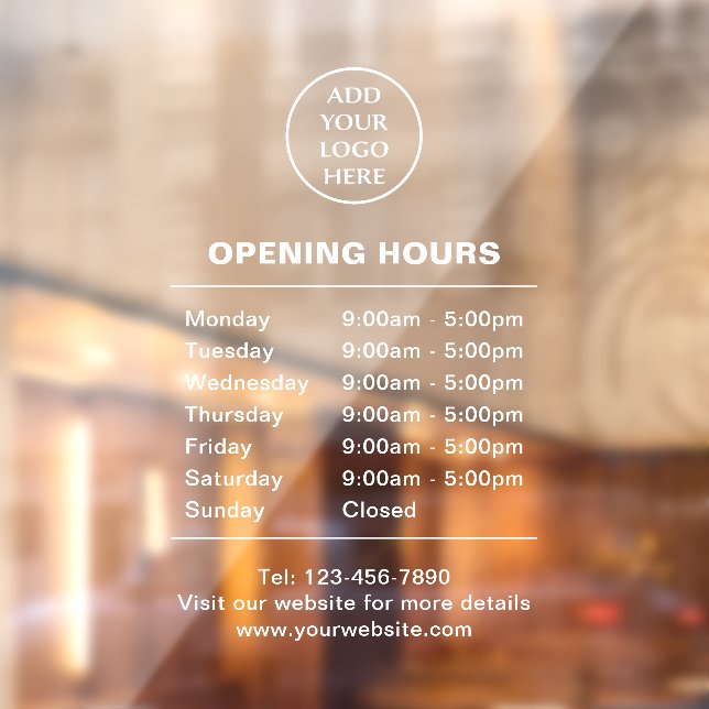 Store Hours Logo Here Corporate Business Company Window Cling (Sheet 2)