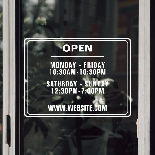 Store Hours Of Operation Website Transparent Window Cling