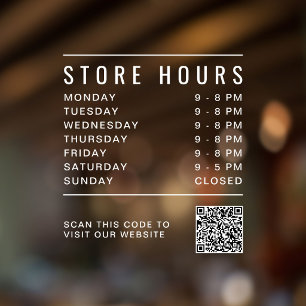 Store Hours QR Code Window Cling