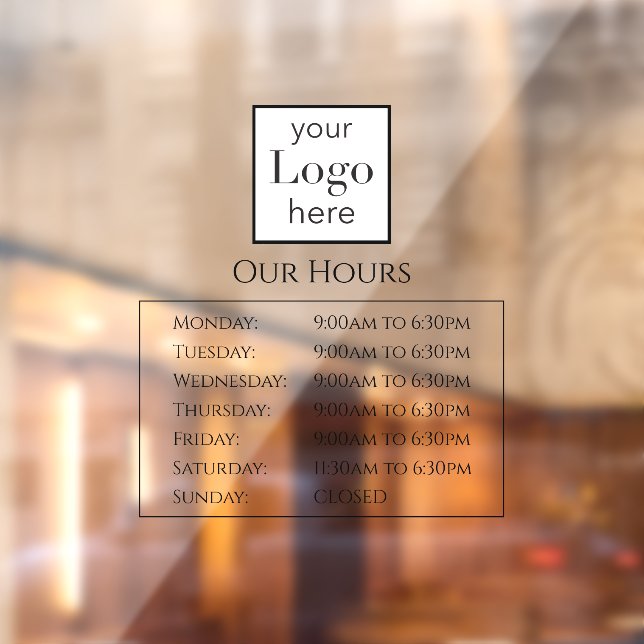 Store Hours Your Logo Business Window Cling (Sheet 2)
