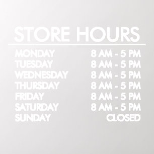 Store Open Hours   Business White Script Wall Decal
