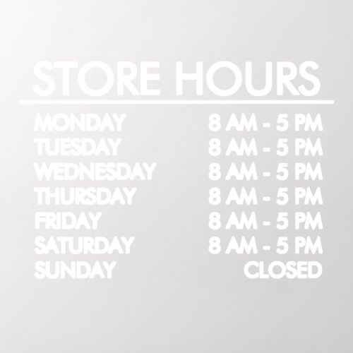 Store Open Hours  Business White Script Wall Decal