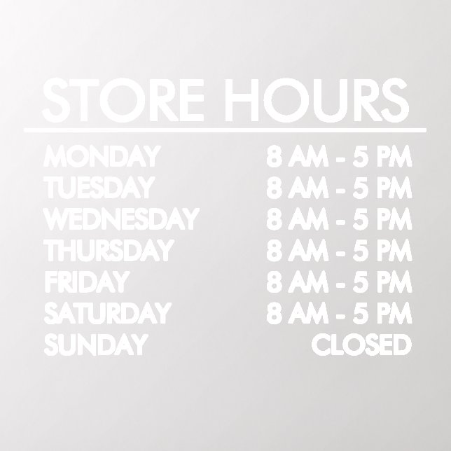Store Open Hours | Business White Script Wall Decal (Insitu 2)