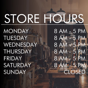 Store Open Hours   Business White Script Window Cling